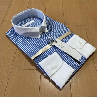 スーツカンパニー(THE SUIT COMPANY)のスーツカンパニー長袖ドレスシャツストライプタブカラーL(41-86)新品サックス(シャツ)