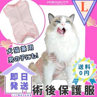 【ピンクL】猫犬 術後服 ウェア 雄雌兼用 エリザベスカラーの代わりに 舐め防止(猫)