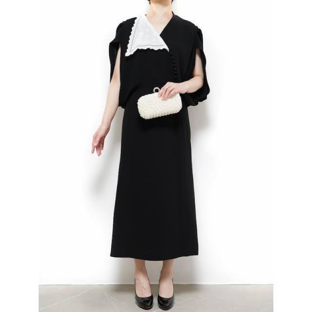 コットン100%部分使いMame Lace Flap Collar Classic Dress