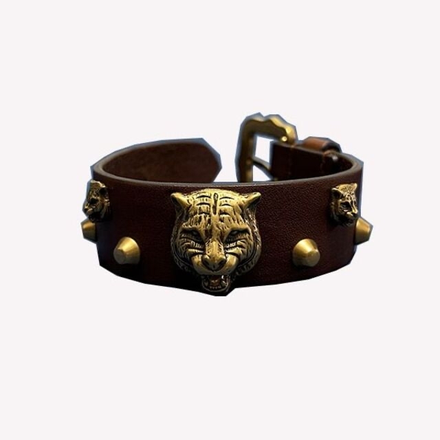 Gucci - 【新品】GUCCI キャットヘッド レザー ブレスレット ブラウン
