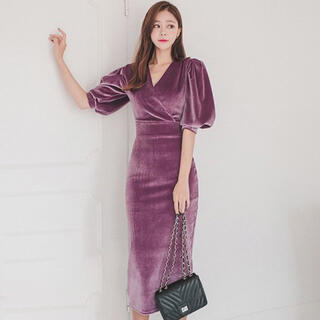 【本日限定セール】sugerジャンル♡韓国ファッション ベロア半袖キャバドレス(ナイトドレス)
