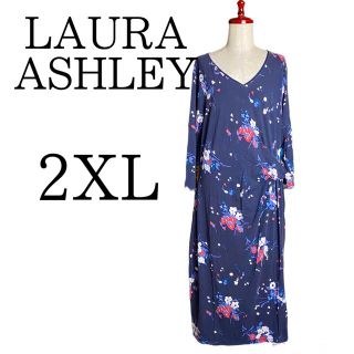 ローラアシュレイ(LAURA ASHLEY)の大きいサイズꕤローラアシュレイ フラワープリントカシュクールワンピース UK16(ロングワンピース/マキシワンピース)