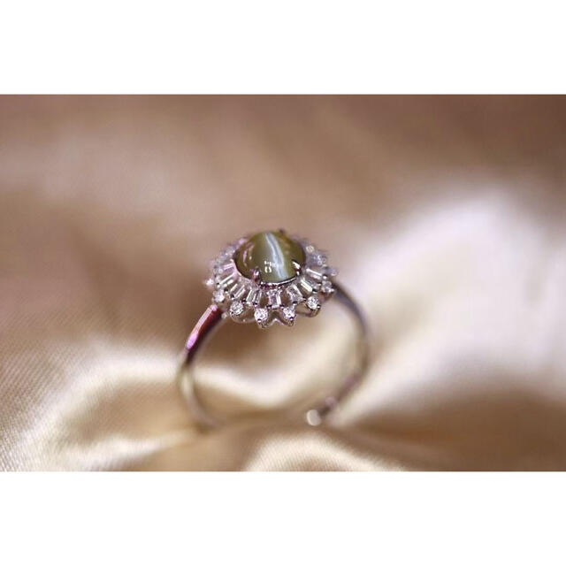 天然サイモフェン キャッツアイ ダイヤ リング 2.48ct k18 f - リング