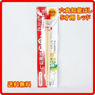 正規品 日本製 六角知能箸 5才用 16cm レッド 子供箸 六角知能ばし 竹箸(その他)