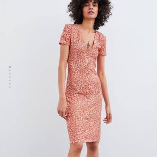 ザラ(ZARA)のZARA  ボタンドレス ワンピース 花柄(ロングワンピース/マキシワンピース)