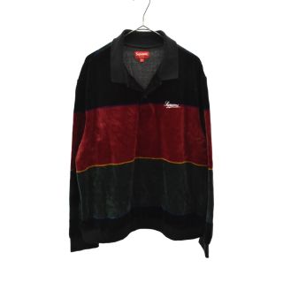 シュプリーム(Supreme)のSUPREME シュプリーム 19AW Stripe Velour L/S Polo ストライプ ベロア ロングスリーブポロシャツ ブラック(ポロシャツ)