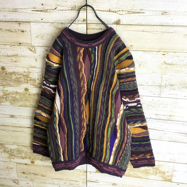 即完売 coogi クージー 立体 編込み 3Dニット マルチカラー 総柄 【楽