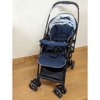 アップリカ(Aprica)の【美品】Aprica ラクーナクッション AD ネイビー 純正レインカバー付き(ベビーカー/バギー)