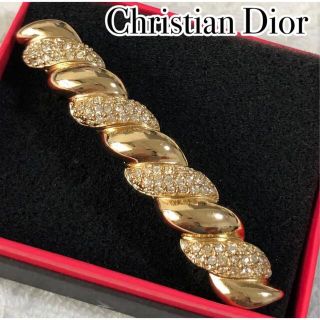 クリスチャンディオール(Christian Dior)の美品　クリスチャンディオールバレッタ　ツイスト　ゴールド　ラインストーン入り(バレッタ/ヘアクリップ)