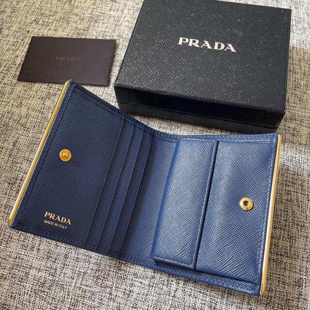 レディースPRADA(プラダ)SAFFIANO METAL BLUETTE  二つ折り財布