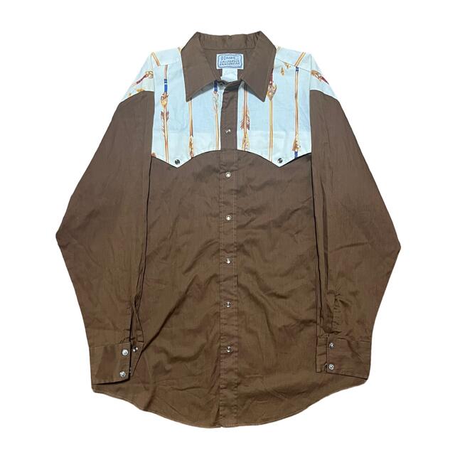 ウエスタンシャツ　長袖　シャツ　ヒッピー　茶色　ブラウン　刺繍　70s