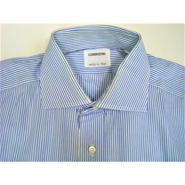 極美品イタリー製 ロレンツィーニ 長袖シャツ スカイブルー・白 ストライプ42号 メンズのトップス(シャツ)の商品写真