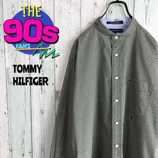 トミーヒルフィガー(TOMMY HILFIGER)の90's トミーヒルフィガー  ロゴ刺繍　ギンガムチェック　ノーカラーシャツ(シャツ)