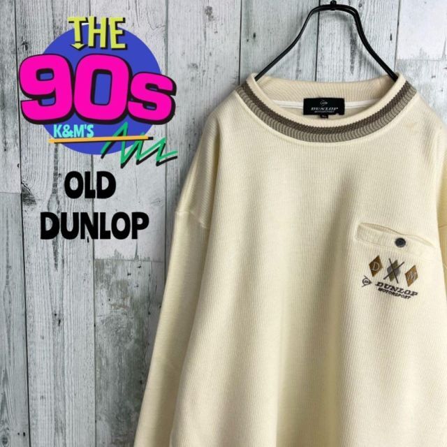 80's DUNLOP ダンロップモータースポーツ ロゴ刺繍 ヴィンテージニット ...