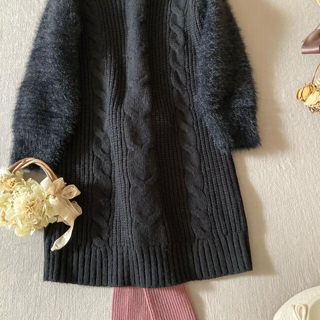 petit main(プティマイン)のpetit mainプティマイン❁⃘ケーブル編みタートルワンピース*̩̩̥୨୧ キッズ/ベビー/マタニティのキッズ服女の子用(90cm~)(ワンピース)の商品写真