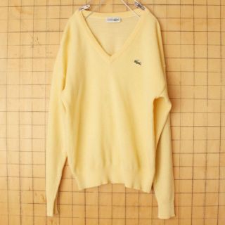 ラコステ(LACOSTE)の70s80s フランス製ラコステウールニットセーターVネックイエローM ss60(ニット/セーター)