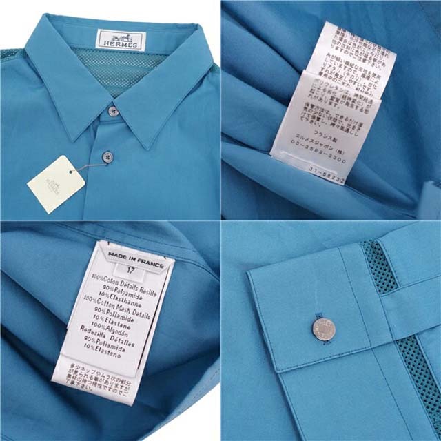 HERMES - エルメス シャツ セリエボタン メッシュ 切り替え HERMES - エルメス シャツ セリエボタン メッシュ 切り替え