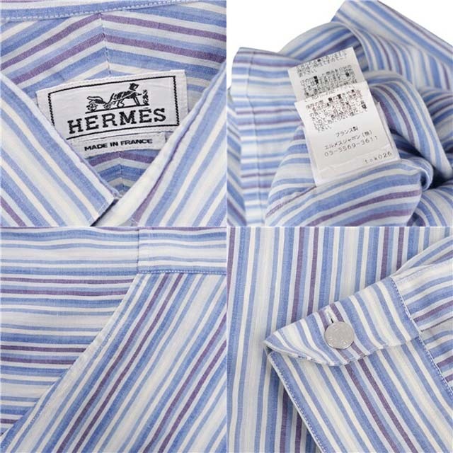 Hermes(エルメス)のエルメス シャツ セリエボタン リネン ストライプ トップス ロングスリーブ メンズのトップス(シャツ)の商品写真