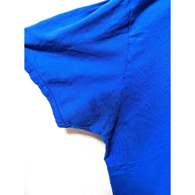 グランジダメージ英字 プリント Tシャツ ブルー 青色 古着 メンズのトップス(Tシャツ/カットソー(半袖/袖なし))の商品写真