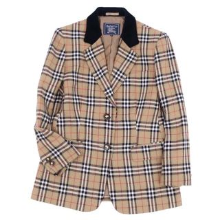 バーバリー(BURBERRY)のバーバリー ジャケット ブレザー 襟ベロア チェック ウール カシミヤ(ブルゾン)