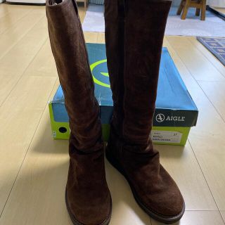 新品 タグ付き AIGLE ブーツ スエード 24㎝ ブラウン 茶 エーグル