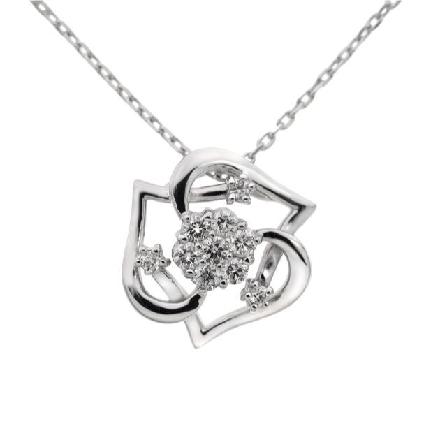 バラのモダンなデザインにダイヤモンドが輝くネックレス 40cm K18WG