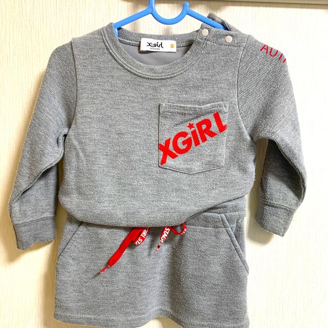 X-girl Stages(エックスガールステージス)のエックスガール　ワンピース　長袖　80 グレー キッズ/ベビー/マタニティのベビー服(~85cm)(ワンピース)の商品写真