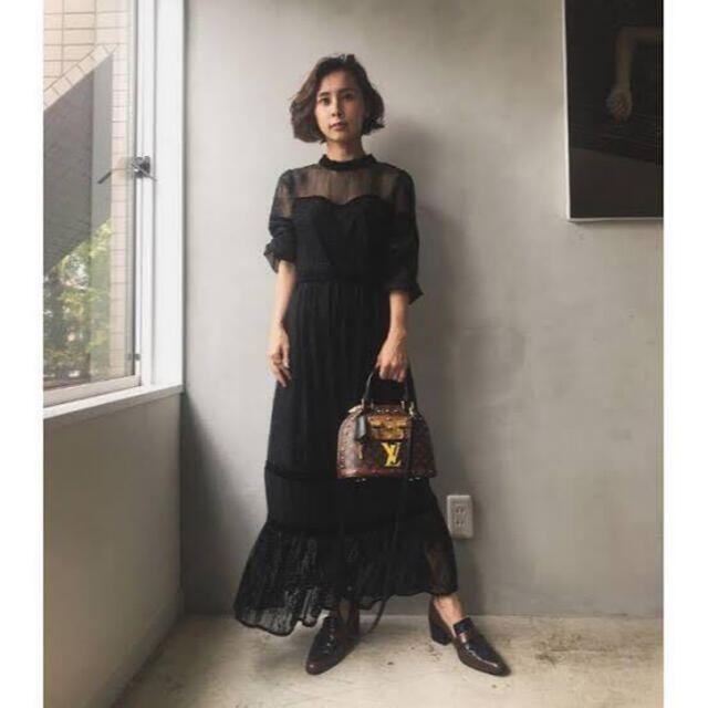 Ameri VINTAGE SHEER LACE DRESS ブラック