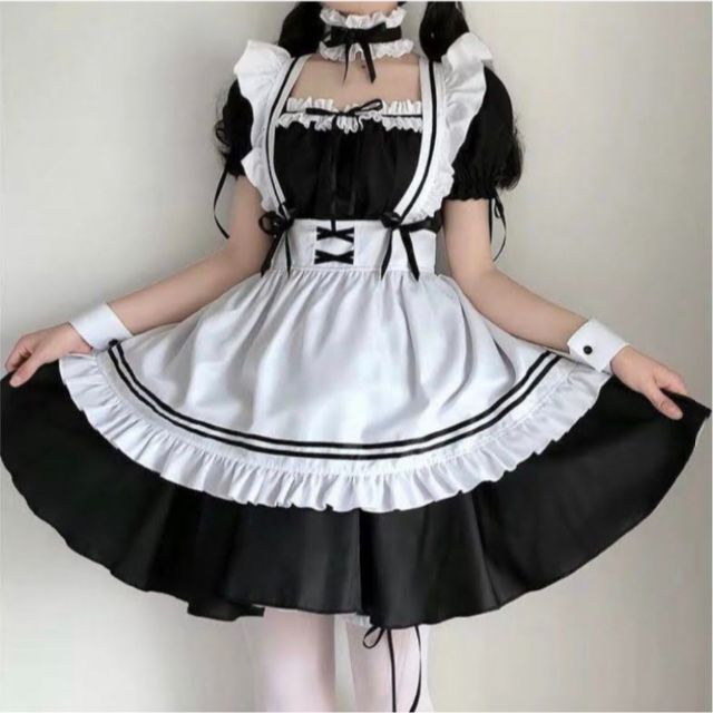 フルセット XL メイド服 コスプレ ゴスロリ ハロウィン フリフリ フリル 白 エンタメ/ホビーのコスプレ(衣装一式)の商品写真