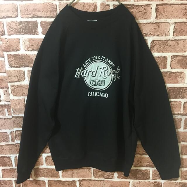 となります Hard Rock CAFE - ハードロックカフェ☆銀刺繍 デカロゴ 値段交渉受 【激レア】ハードロックカフェ☆スウェット USA製 黒銀刺繍 パリ なえなの スウェット