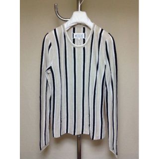 マルタンマルジェラ(Maison Martin Margiela)の新品 L マルジェラ 19ss ストライプ柄ニット ベージュ 9614(ニット/セーター)