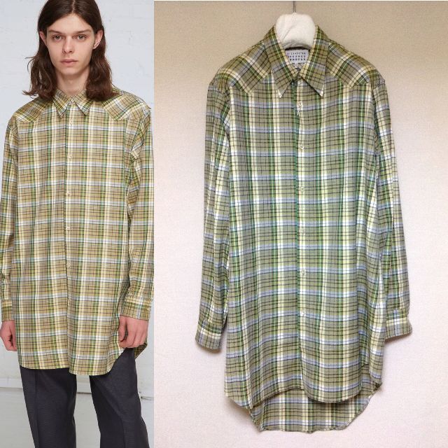定価7.3万 新品 40 マルジェラ 18ss ロングチェックシャツ 182 格安