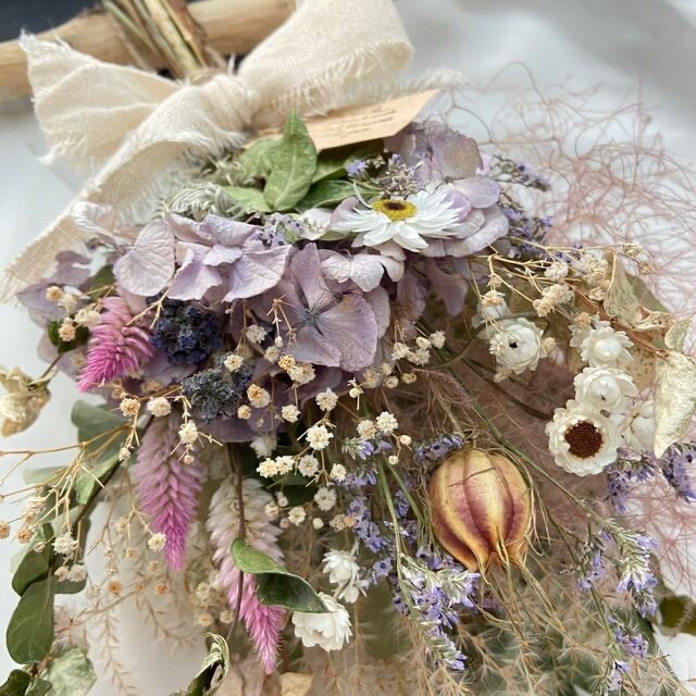 ドライフラワー スワッグ スモークツリー ススキ 紫陽花29cm ドライフラワー スワッグ スモークツリー ススキ 紫陽花29cm