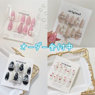 ネイルチップオーダー受付中𓂃🎀𓈒𓏸量産型 韓国 ワンホン ガーリー ハンドメイドのアクセサリー(ネイルチップ)の商品写真