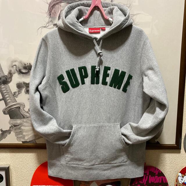 supreme Chenille Arc Logo Hooded ヘザーグレー