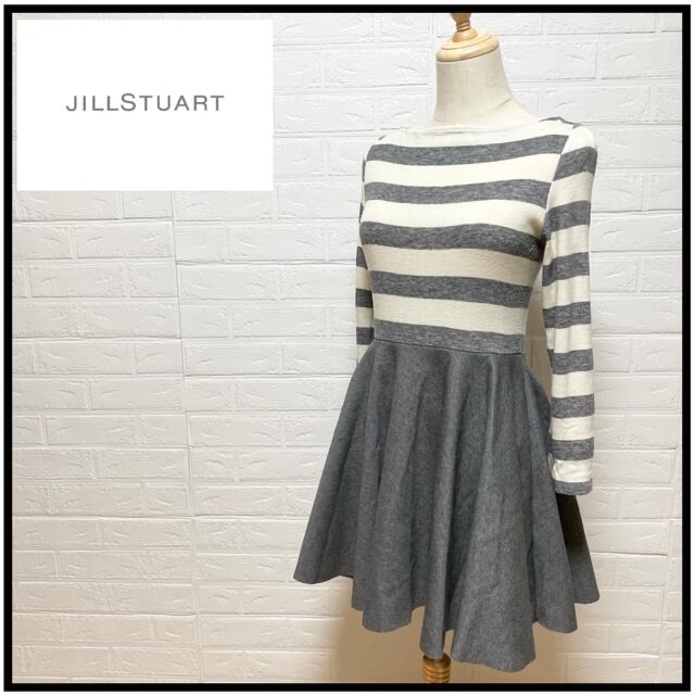 JILLSTUART(ジルスチュアート)の【新品】JILL ジルシチュアート ボーダー グレー ワンピース サイズ2番 レディースのワンピース(ひざ丈ワンピース)の商品写真