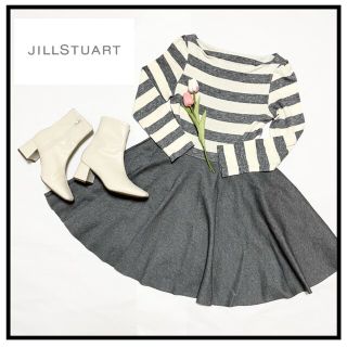 ジルスチュアート(JILLSTUART)の【新品】JILL ジルシチュアート ボーダー グレー ワンピース サイズ2番(ひざ丈ワンピース)