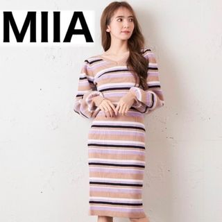 ミーア(MIIA)のMIIAタイトニットワンピース ボーダー柄ワンピース(ひざ丈ワンピース)