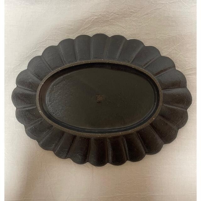 【未使用】高島大樹　黒釉輪花楕円皿　オーバル皿