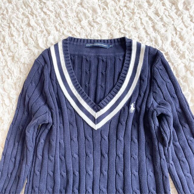 POLO RALPH LAUREN(ポロラルフローレン)のポロラルフローレンケーブル編みニットセーター Vネック コットン レディースのトップス(ニット/セーター)の商品写真