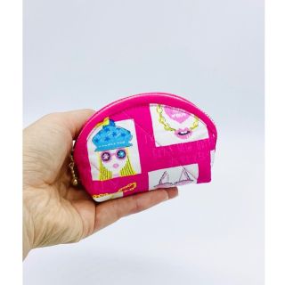 ハンドメイド⭐︎ミニポーチ☆ラブリーガール&ドット柄（ビビッドピンク）小銭入れ　(ポーチ)