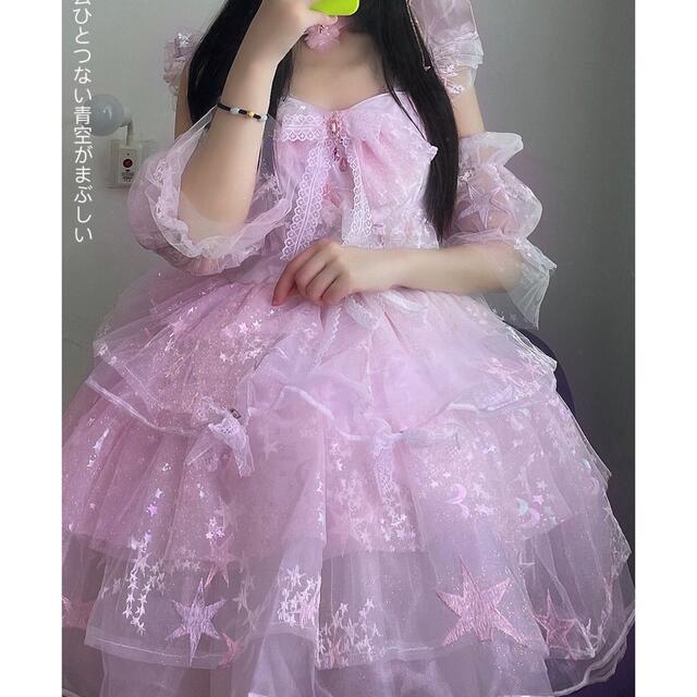 アイドル衣装 ピンク ラメ 星 ビジュー 可愛い ロリータ 魔法少女  エンタメ/ホビーのコスプレ(衣装)の商品写真