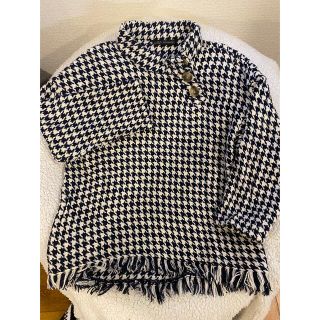 ザラ(ZARA)のZARA ザラ　フリンジ　千鳥格子柄　カットソー(カットソー(長袖/七分))