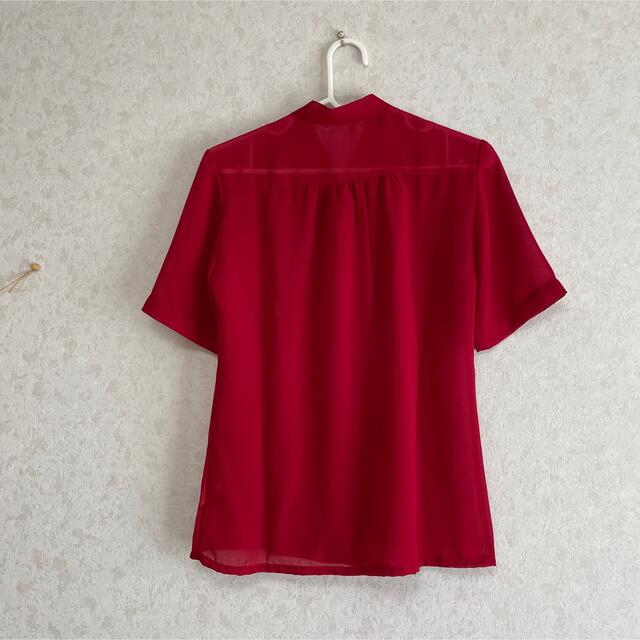 古着　赤　リボンブラウス レディースのトップス(シャツ/ブラウス(半袖/袖なし))の商品写真