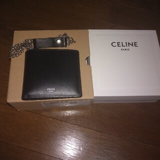 celine - CELINE 2つ折りチェーン付き財布ブラック　レザー
