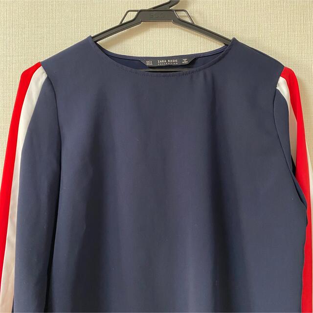 ZARA(ザラ)のZARA トップス　トリコロールカラー　スポーティ　ネイビー　S レディースのトップス(カットソー(長袖/七分))の商品写真