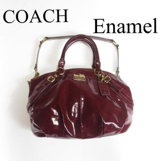 コーチ(COACH)のCOACH エナメル ショルダー ハンド バッグ 鞄 コーチ ワイン レディース(ショルダーバッグ)