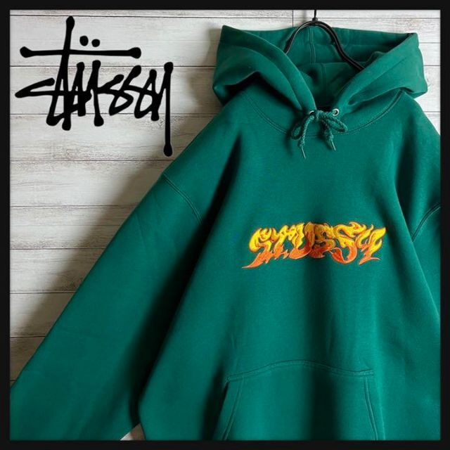 【超希少モデル】 STUSSY ファイヤー パーカー 入手困難 刺繍ロゴ XL