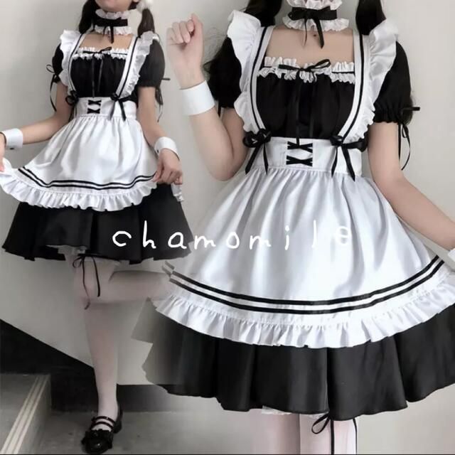 ②【M4】S メイド服 ロリータ ゴスロリ コスプレ コスチューム 6点セット エンタメ/ホビーのコスプレ(衣装一式)の商品写真