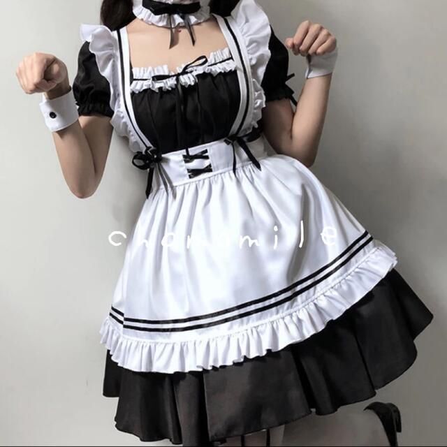 ②【M4】S メイド服 ロリータ ゴスロリ コスプレ コスチューム 6点セット エンタメ/ホビーのコスプレ(衣装一式)の商品写真